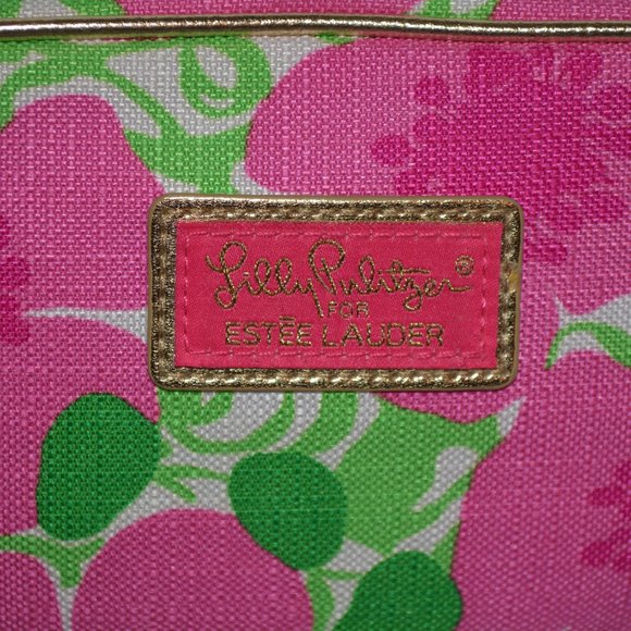 Lilly Pulitzer For Estee Lauder Cosmetic Bag Makeup Tote Pink Green Floral 5 x 9 - Picture 2 of 9